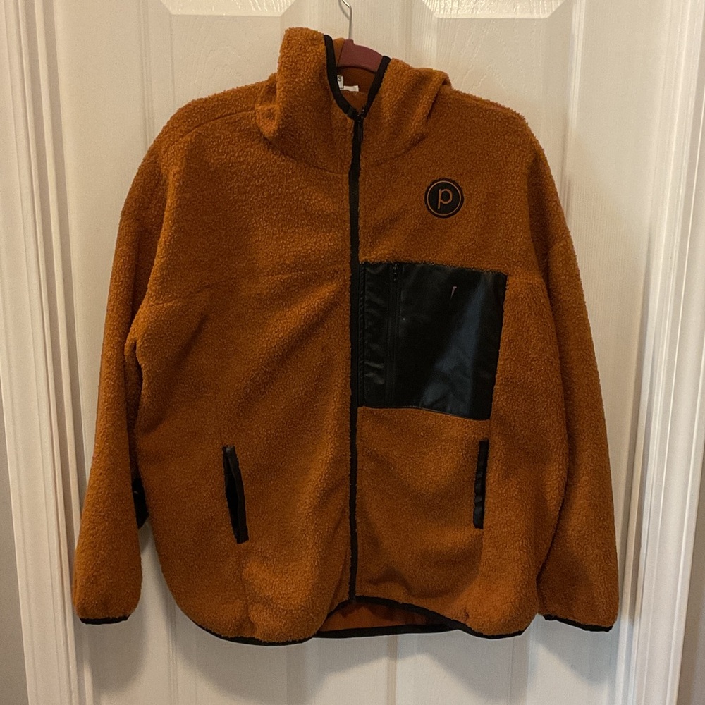 Purebarre Branded Cozy Brown Fleece Jacket